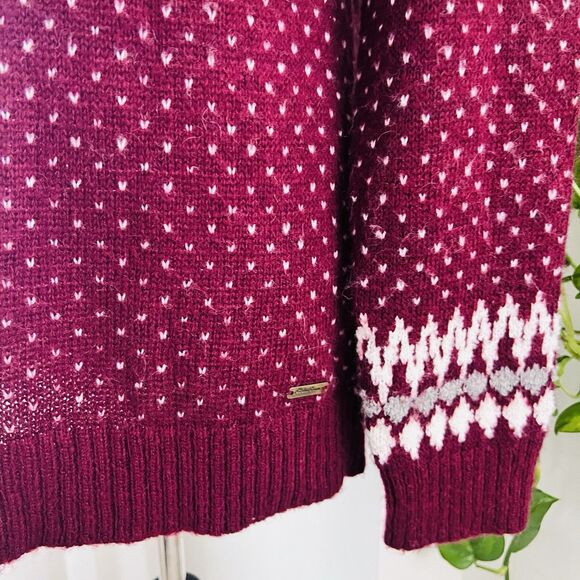 Eddie Bauer Burgundy Red & White Fair Isle Wool Blend Cozy Soft Sweater - Medium - Picture 5 of 9